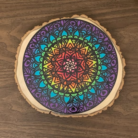 Mandala Wood Slice Wall Art Fine Art Acrylic Painting Custom Home Decor Sustaina - Picture 2 of 13